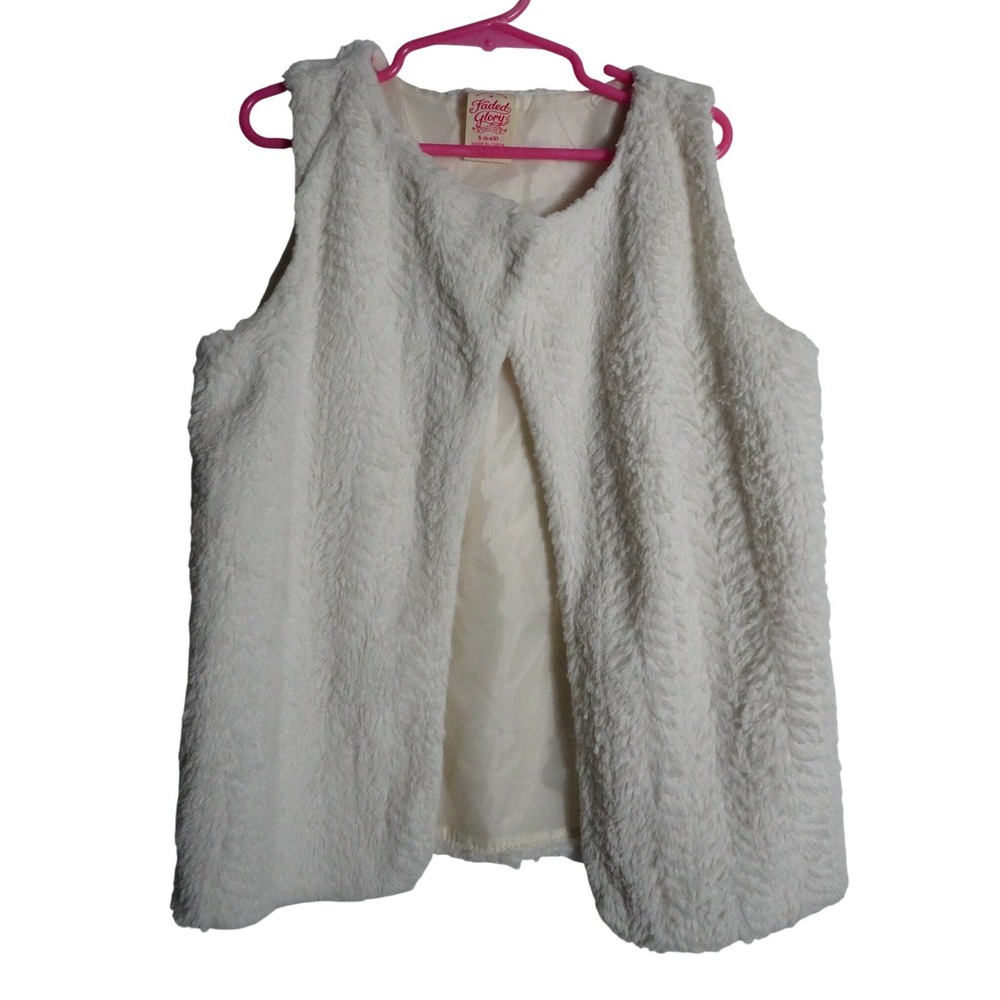 Faded Glory Faux Fur Vest Size S 6-6X Cottagecore Cream White Sleeveless